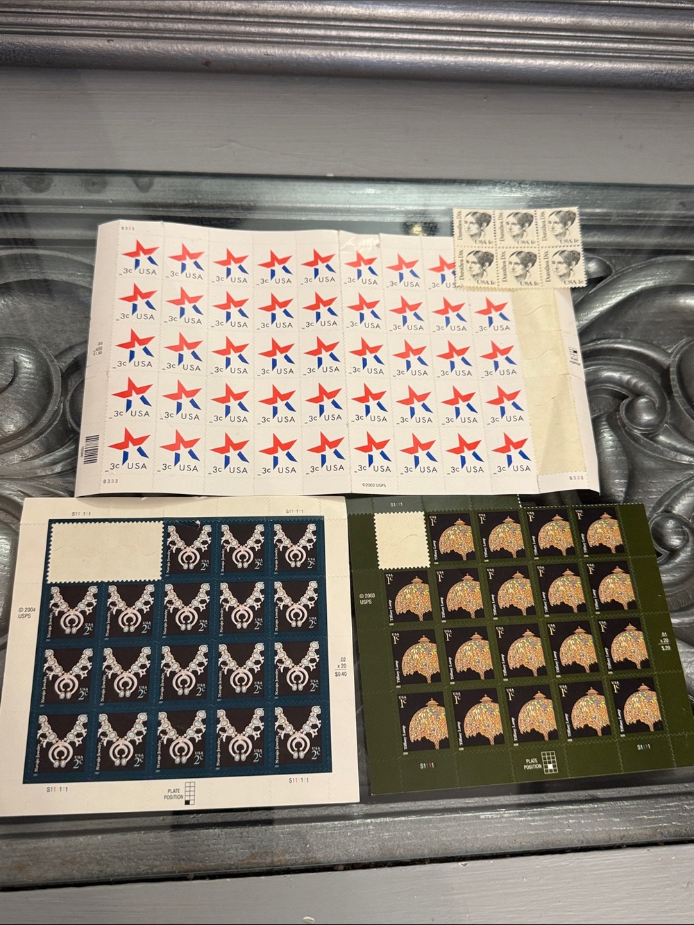 USA Postage Stamps Assorted Sheets Navajo Jewelry Tiffany Lamp Dorothea Dix Star